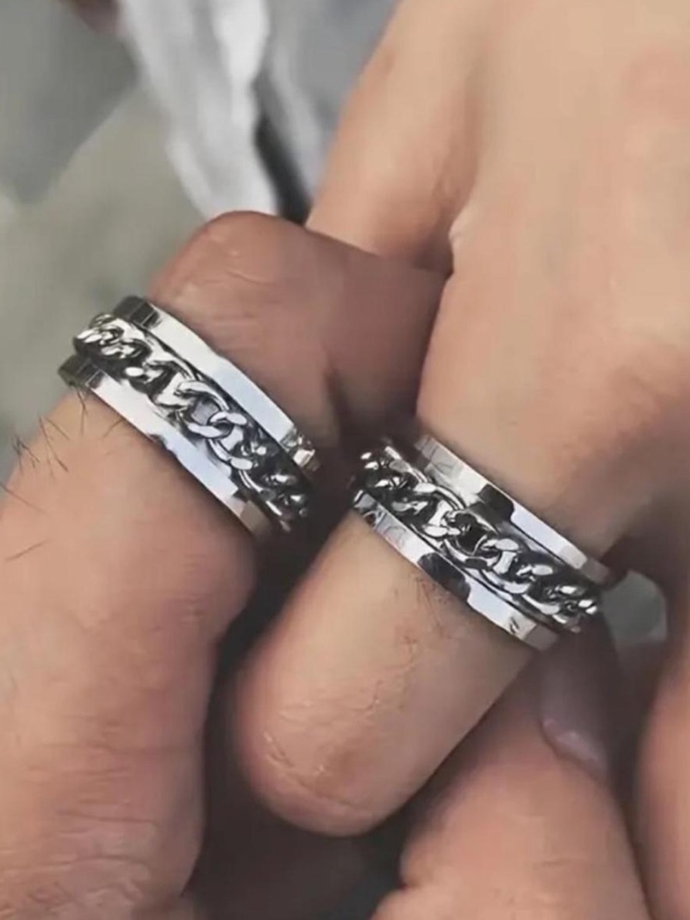 Titanium Braided Chain Spinning Inlay Ring - Silver